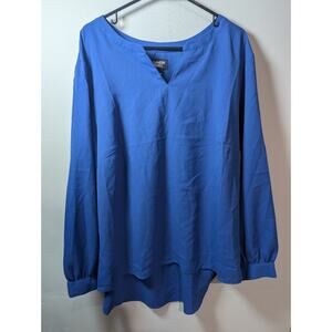 Lands End Women's 3/4 Sleeve Notch Neck Tunic Blouse Cobalt Blue Size 20 Career
